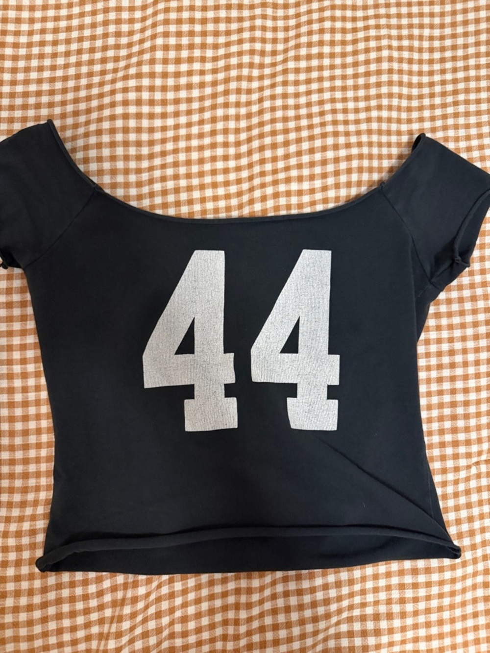 Brandy Melville Black Off-Shoulder Crop Top with Silver '44'